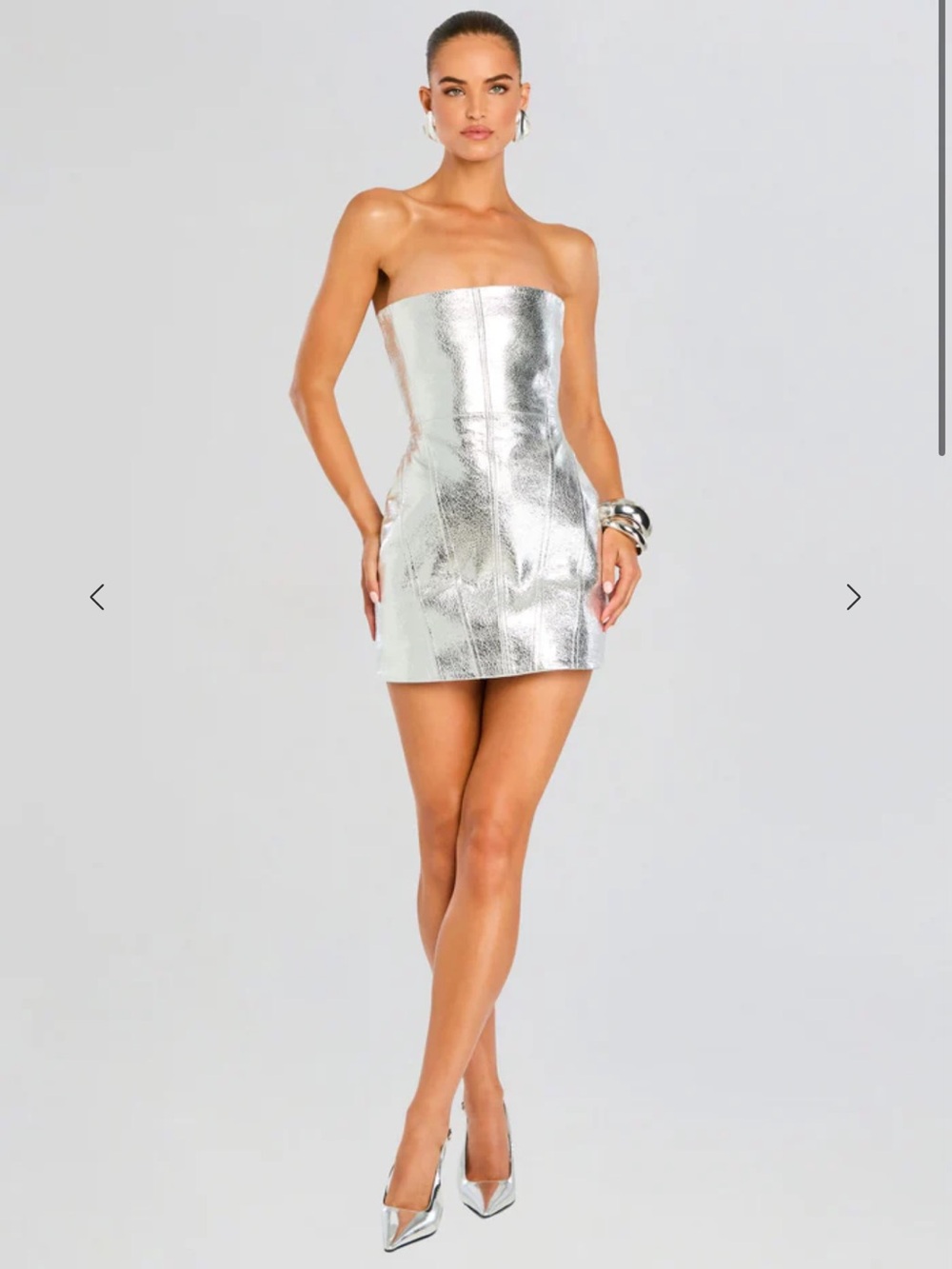 Retrofete Silver Strapless Mini Dress